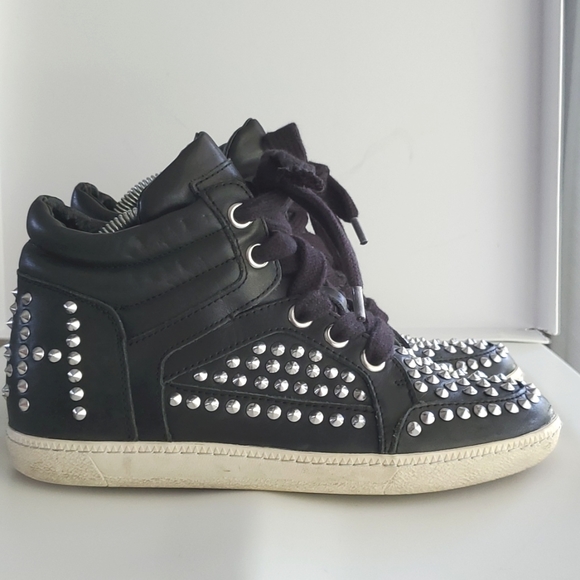 ASH Limited Zest black leather hitop sneaker with silver studs - Picture 2 of 8